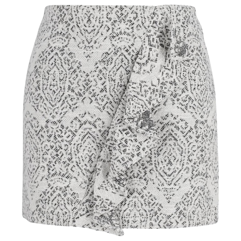 Maje White and Gray Patterned Mini Skirt